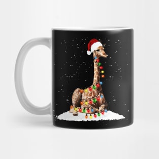 Giraffe Wearing Santa Hat Xmas Lights Merry Christmas Mug